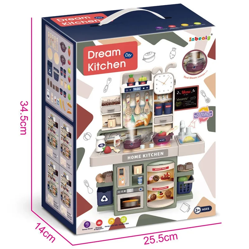 Dream Kitchen Mini Spray Kitchen Playset for Toddlers - 35-Piece Pretend Cooking Set with Lights, Sounds & Water Sink